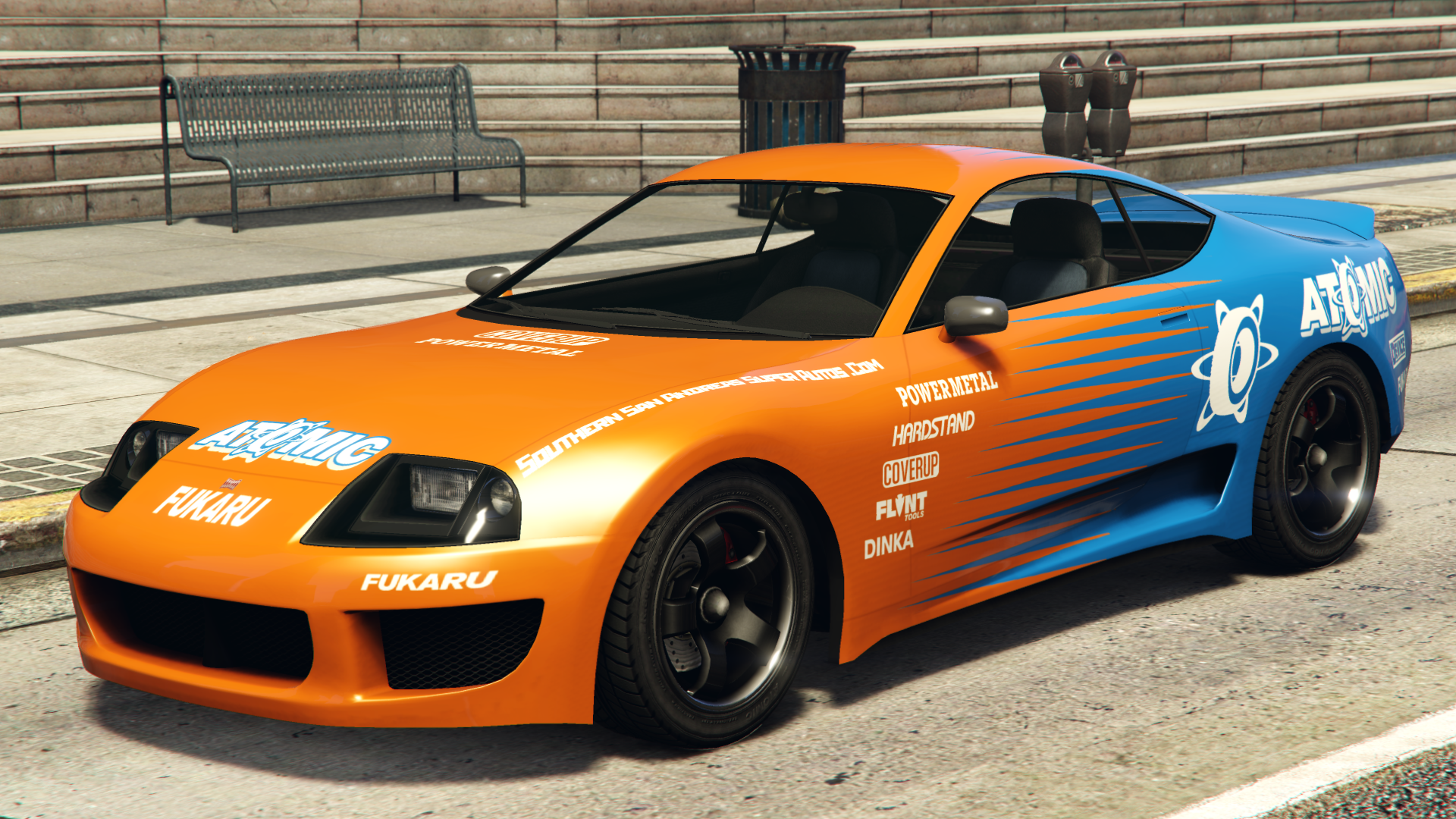 Atomic DriftSponsors: Atomic,Coverup, Device, Dinka, Flint, Fukaru,Hardstand, Power Metal,Southern San Andreas Super Autos