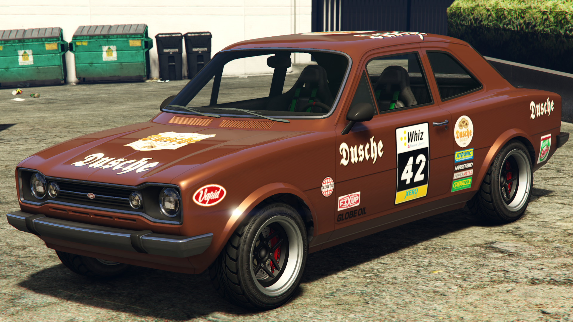 Dusche Rally TeamSponsors:Atomic,Bank of Liberty,Chepalle,Coolhand Lube,Fixup,Globe Oil,Hardstand,Power Metal,Terroil,Vapid,WhizandXero.